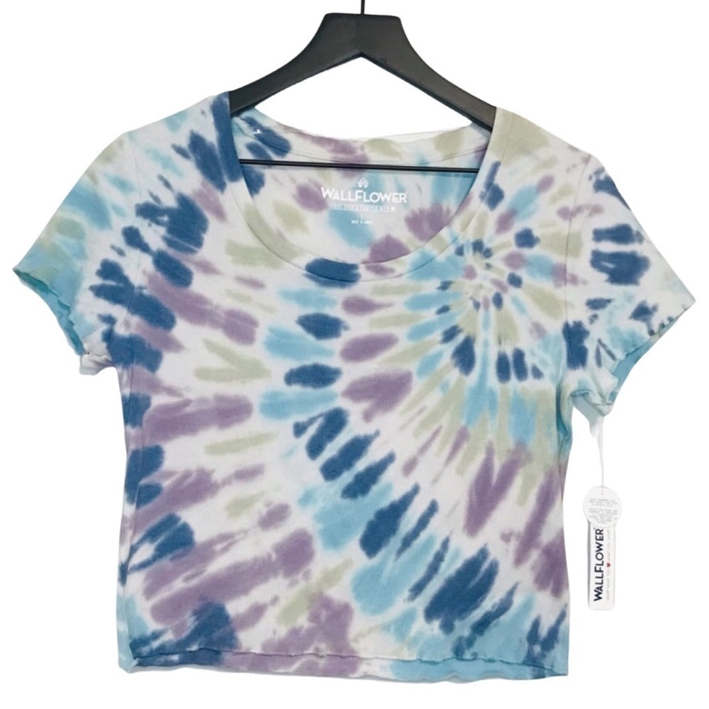 New! Wallflower Bohemian Tie Dye Retro Hippie Cropped Lettuce Hem Top